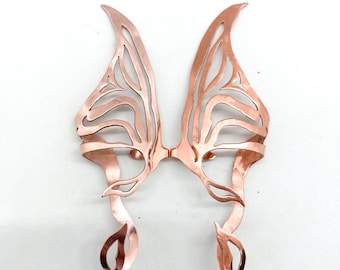Orejas de elfo de cobre esculpidas a mano, pendientes de elfo de latón, joyería de fantasía para cosplay.