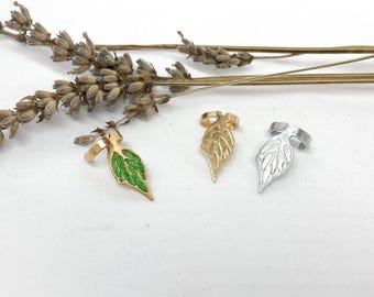Earthy Engraved Brass or Copper Ear Cuff, Cottagecore Botanical Leaf Earring