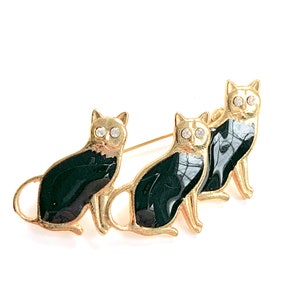 Vintage Brosche Figur Schwarze Katzen mit Strass Augen, Vintage Pins, Geschenke für Mama
