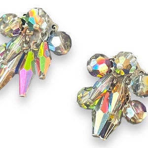 Dangle Aurora Borealis Clip On Earrings, Vintage Jewelry