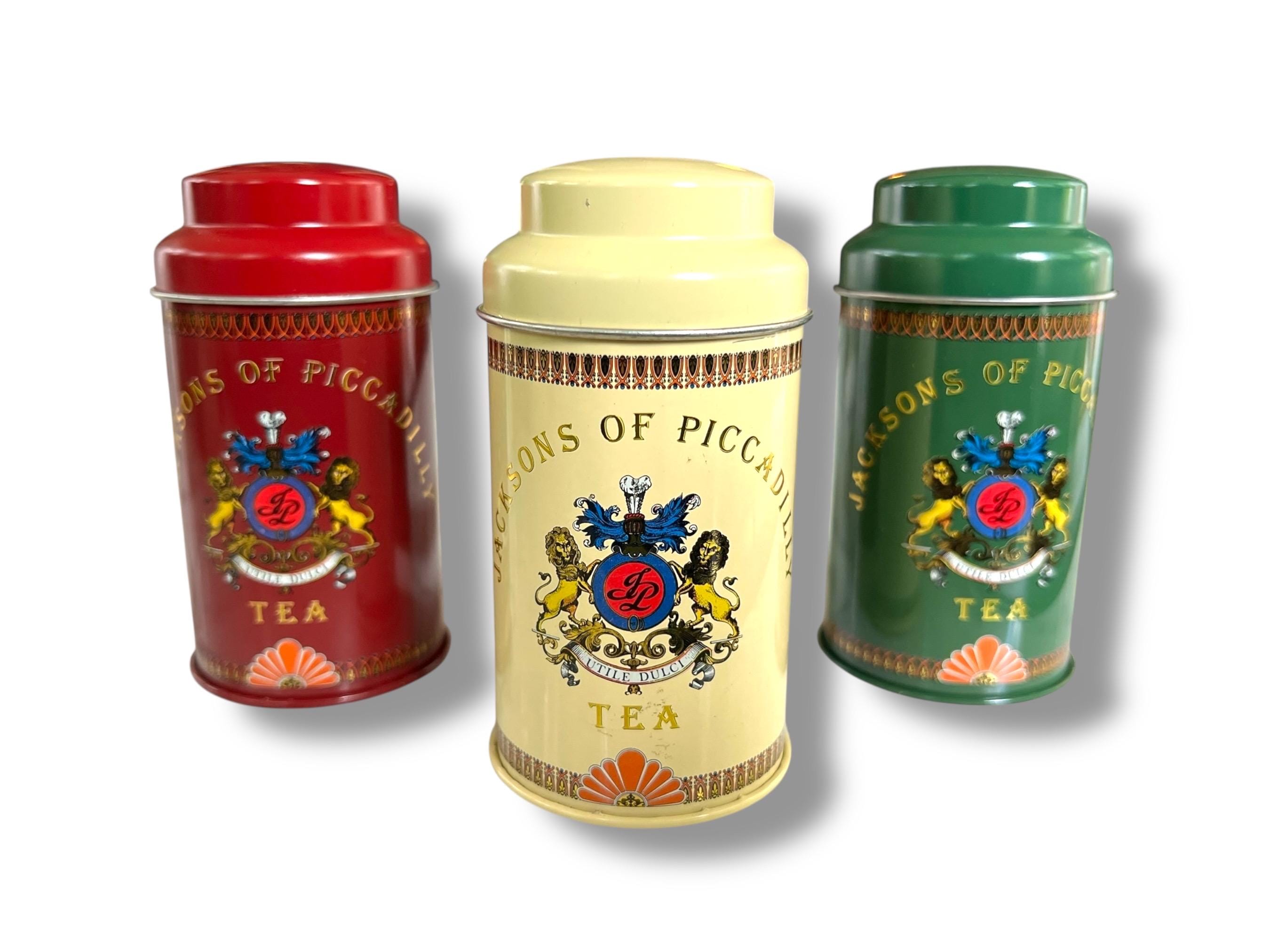 3 Vintage 1970's Jacksons of Piccadilly Tea Tins Containers Multi