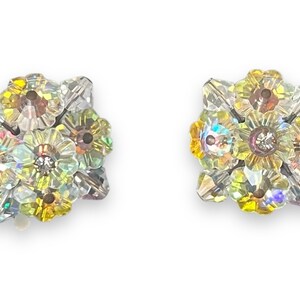 Aurora Borealis Clip On Earrings, Vintage Jewelry