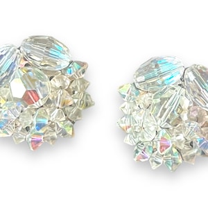 Aurora Borealis Clip On Earrings, Vintage Jewelry