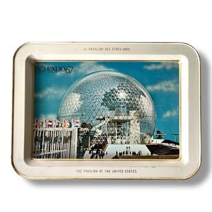 Expo 67 1967 The Pavilion of the United States Expo 67 Vintage Decorative Advertising Tin Metal Souvenir Tip Tray Canada, World Exposition