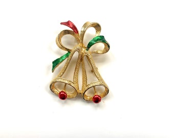 Vintage Christmas Pin, Brooch 1960&#39;s Gerry&#39;s Christmas Bell Pin
