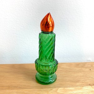 Avon Green Perfume Christmas Candle Bottle, Collectible Avon Pressed Glass, Moonwind