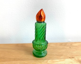 Avon Green Perfume Christmas Candle Bottle, Collectible Avon Pressed Glass, Moonwind
