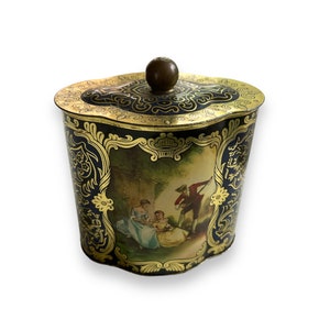 Vintage Tin Floral Container Storage, Candy Tin, Germany, Metal Jar, Floral Tin