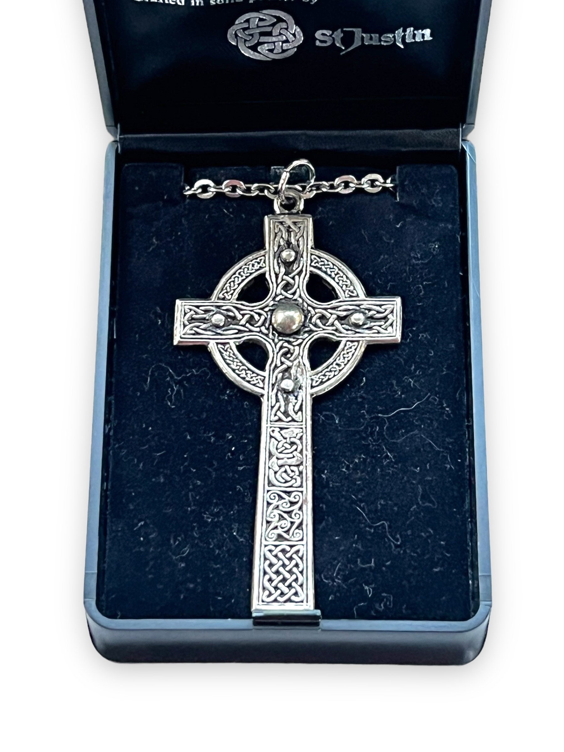 St Justin Celtic Cross Pewter Necklace Celtic Necklace Celtic