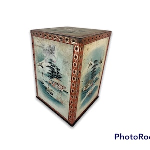 Vintage Metal Tin Container Storage, Tea Tin, Metal Jar, Asian Tin