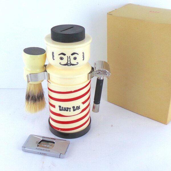 Vintage Dandy Dan in Original Box with Gillette Razor and Made Rite Brush, Shaving Set, Blade Box, Shaving Brush, Shaving Set