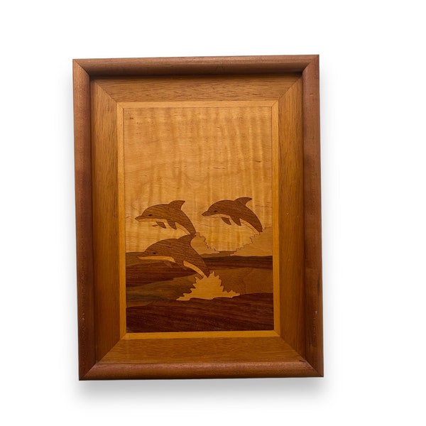 Creative Designs Marquetry Wood Inlay Dolphins Dolphin Artwork, Inlaid Wood Art