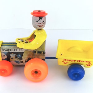 1967 Fisher Price farm tractor Happy Hauler pull toy, Fisher Price Toys, Pull Toys