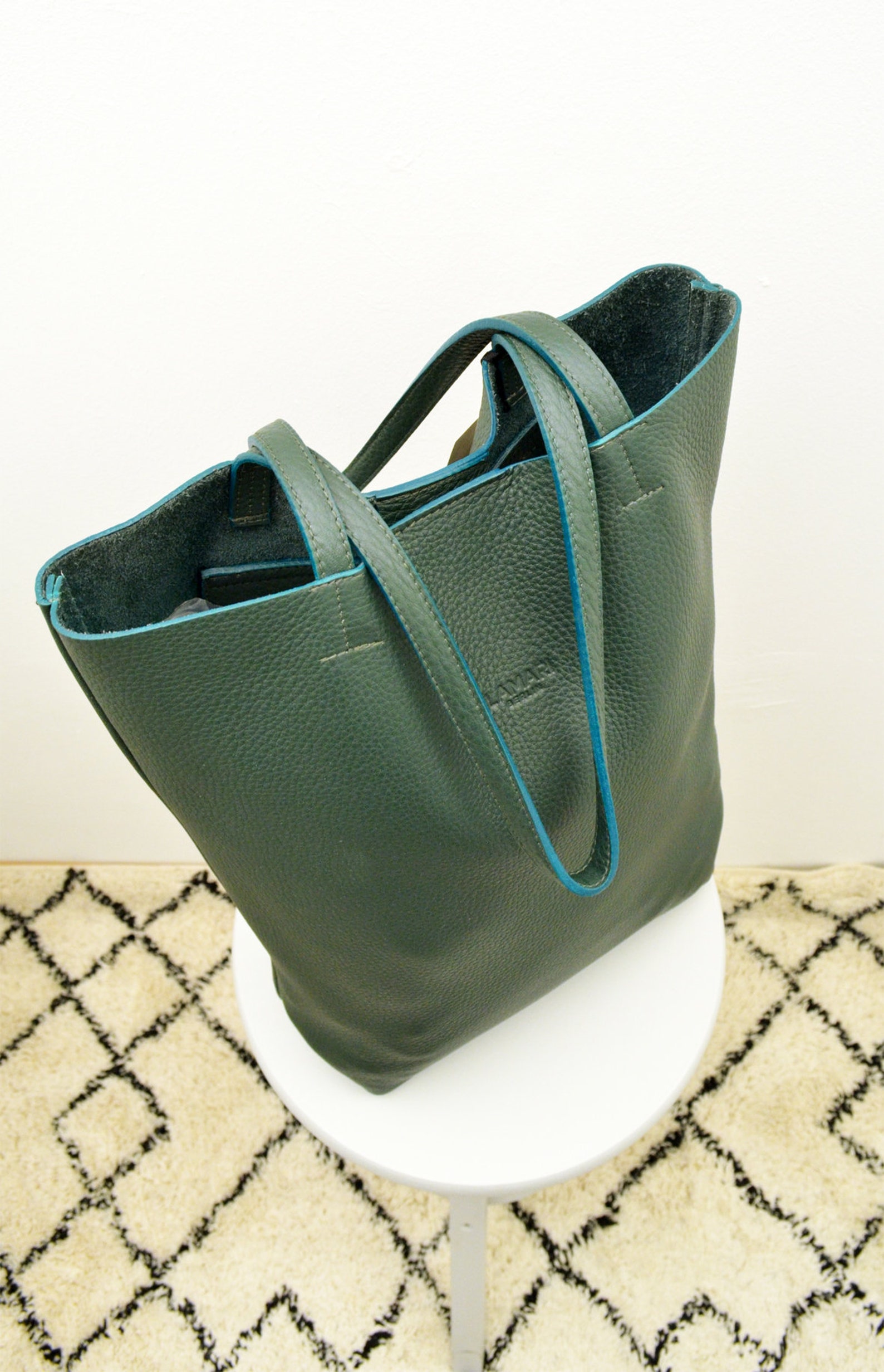 Green Leather Bag Dark Green Bagleather Tote Bagleather Etsy