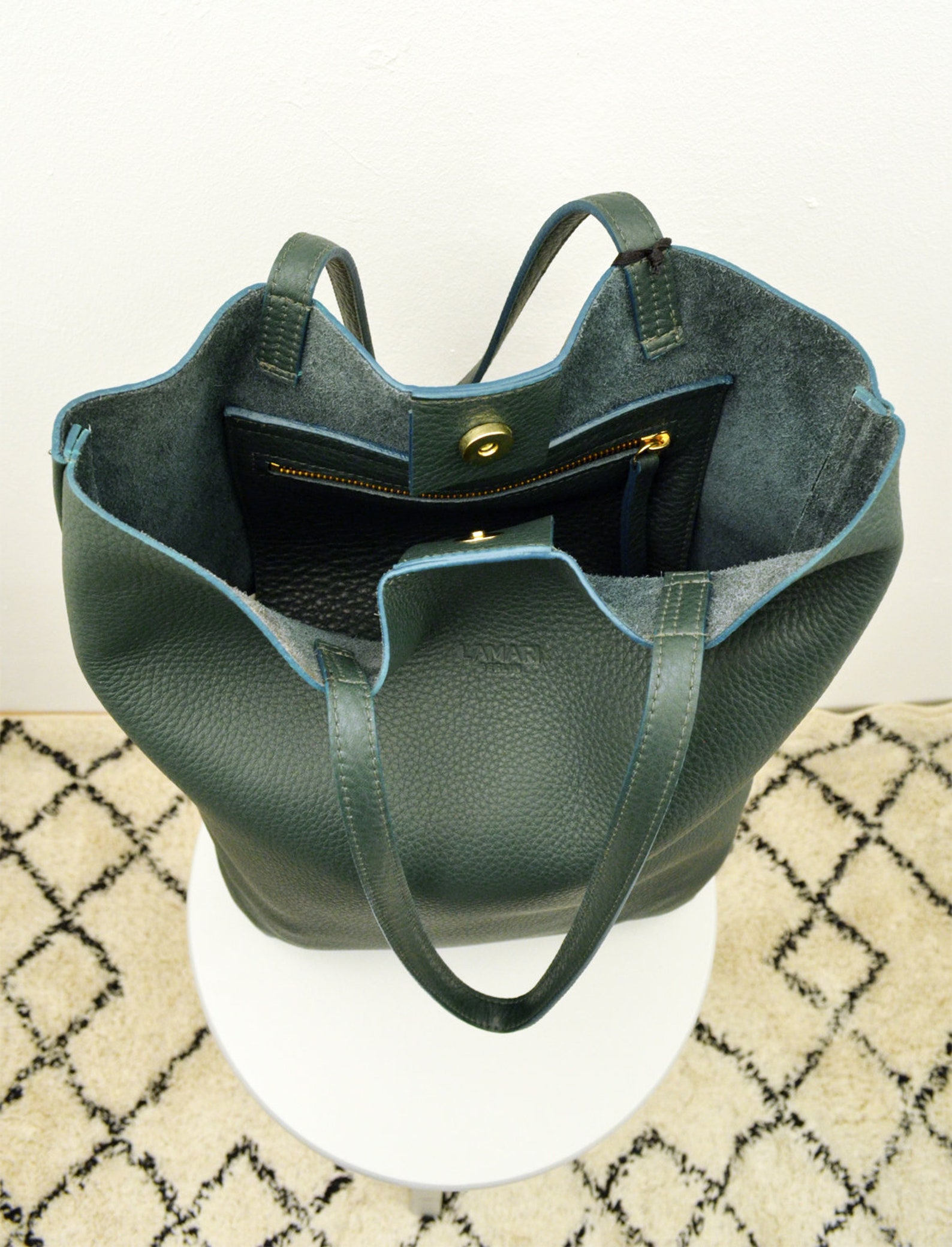 Green Leather Bag Dark Green Bagleather Tote Bagleather Etsy