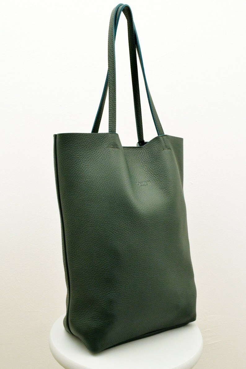 Green Leather Bag Dark Green Bagleather Tote Bagleather Etsy