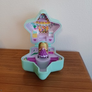 90s Vintage Polly Pocket Bathing Beauty Pageant Green Star Compact and Doll