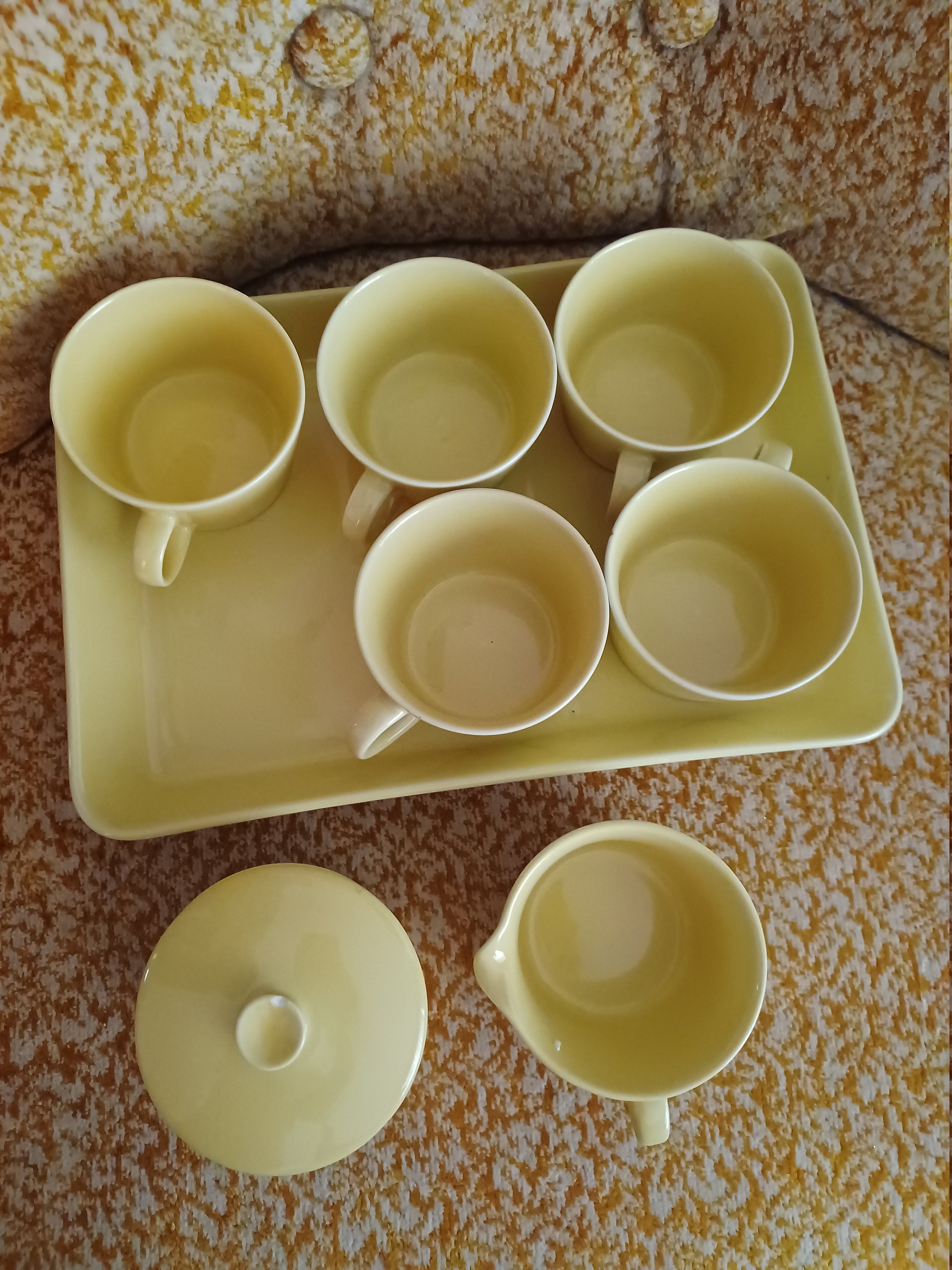Arabia Yellow Ceramic Dishes Made in Finland With Cups