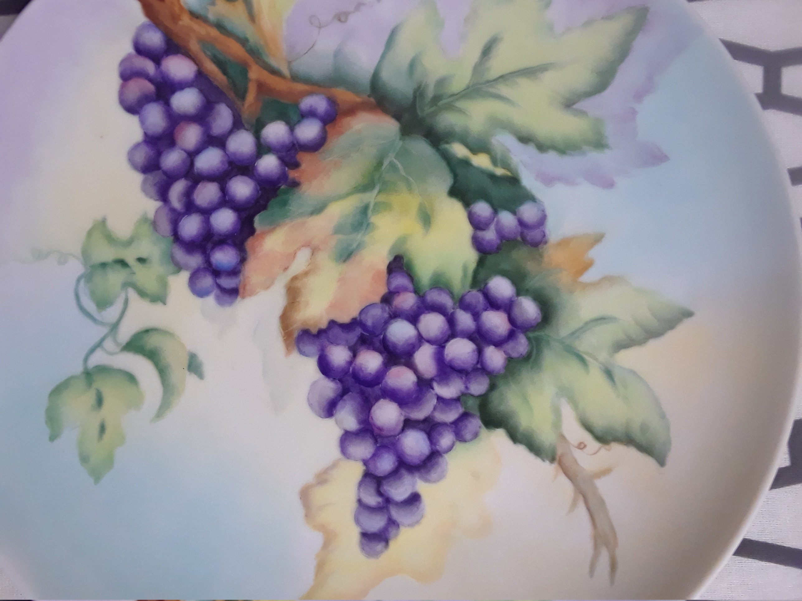 Beautiful Vintage Hand Painted Grapes Ceramic Porcelain Plate Etsy