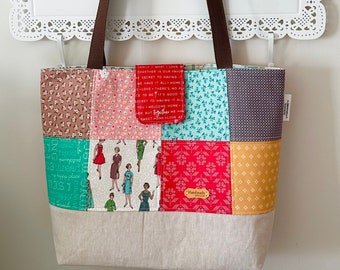 Everyday Tote // Charm Squares Cotton Purse // Lori Holt // Country Girl // Tote Bag // Large Tote bag