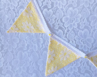 Banner // Garland // Vintage Lace // Fabric Bunting // Shabby Chic // Yellow Banner // Gifts for Her // Lacey Garland // Daisies