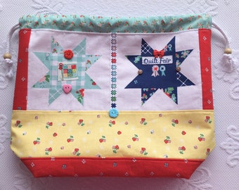 Drawstring Bag • Handmade Bag • Gift Bag • Project Bag • Knitting Project Bag • Crochet Bag • Crafters Bag • On the Go Bag • Whimsical Bag