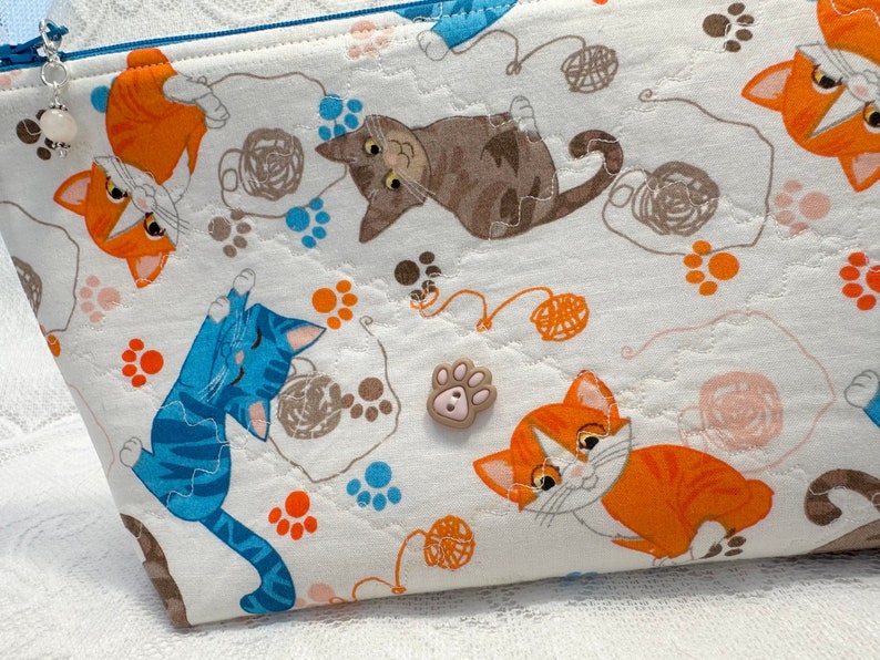 Zip Pouch // Travel Pouch // Make-up Cosmetic Bag // Travel Cases // Small Storage // Kitty Cats // Pencil Case image 4