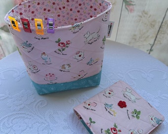 Gift Basket . Shabby Chic . Trinket Holder . Baby Shower Basket . Flower Basket . Quilted Basket . Whimsical . Fabric Basket Sewing Notions