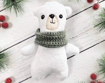 Boho plush polar bear with merino wool scarf