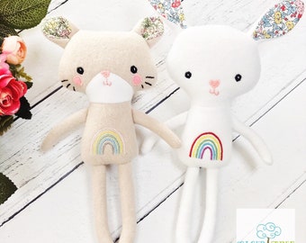 Rainbow soft bunny and kitten soft toys, perfect keepsake for rainbow babies