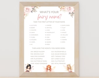 Fairy Name Game Sign, Birthday Party Activity (Digital Download)