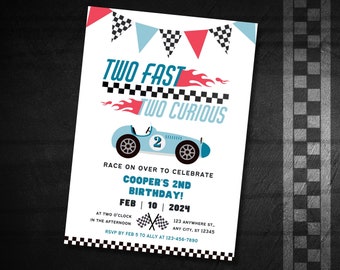 Blue Race Car 2nd Birthday Invitation (Digital Download)
