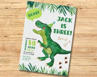 Editable Three Rex Birthday Invitation, Dinosaur Party Invite (Digital Download)