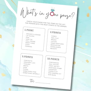 What's In Your Purse Game, Printable Bridal Shower Game, Purse Game, Instant Download