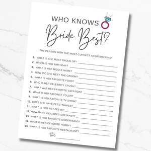 Who Knows The Bride Best, How Well Do You Know The Bride, Bridal Shower Printable Game, Instant Download, Bridal Shower Trivia image 2