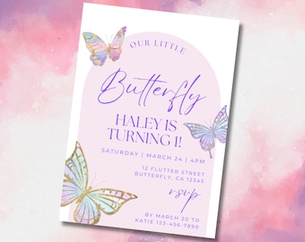 Editable Butterfly 1st Birthday Invitation Template (Digital Download)