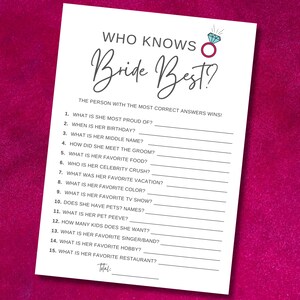 Who Knows The Bride Best, How Well Do You Know The Bride, Bridal Shower Printable Game, Instant Download, Bridal Shower Trivia image 3