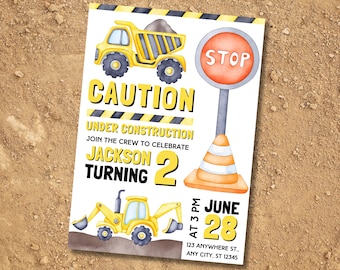 Editable Construction Birthday Invitation, Dump Truck Party (Digital Download)