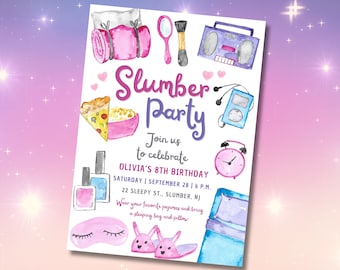 Editable Slumber Birthday Party Invitation Sleepover Birthday Party Invitation Pink & Purple Tween Teen Birthday Party Instant Download