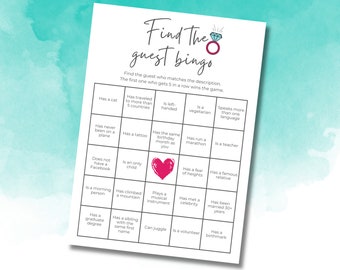 Find the Guest Bingo, Bridal Shower Game, Bridal Bingo, Bingo Card, Instant download