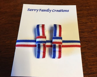 Patriotic Hair Bows on French Barrettes