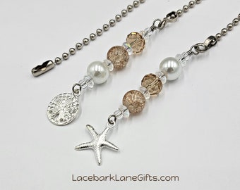 Ceiling Fan and Light Pull Chains with Starfish and Sand Dollar Charm. Housewarming Gift. Neutral/Tan Decor. Beach Lover Present.