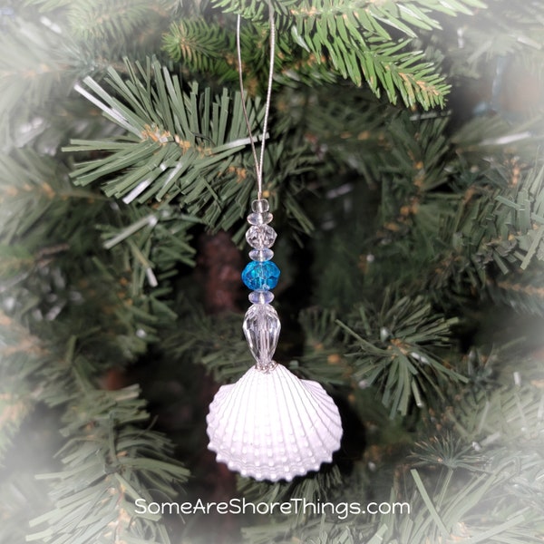 Seashell Christmas Tree Ornament with Birthstone. Stocking Stuffer. Glass Beaded Ornament. Christmas Memorial Gift. New Baby.
