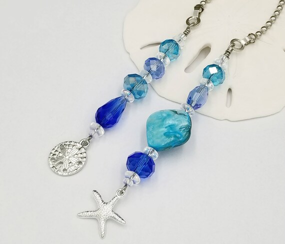 Ceiling Fan Light Pull Chain Set With Beach Charms Aqua Handmade