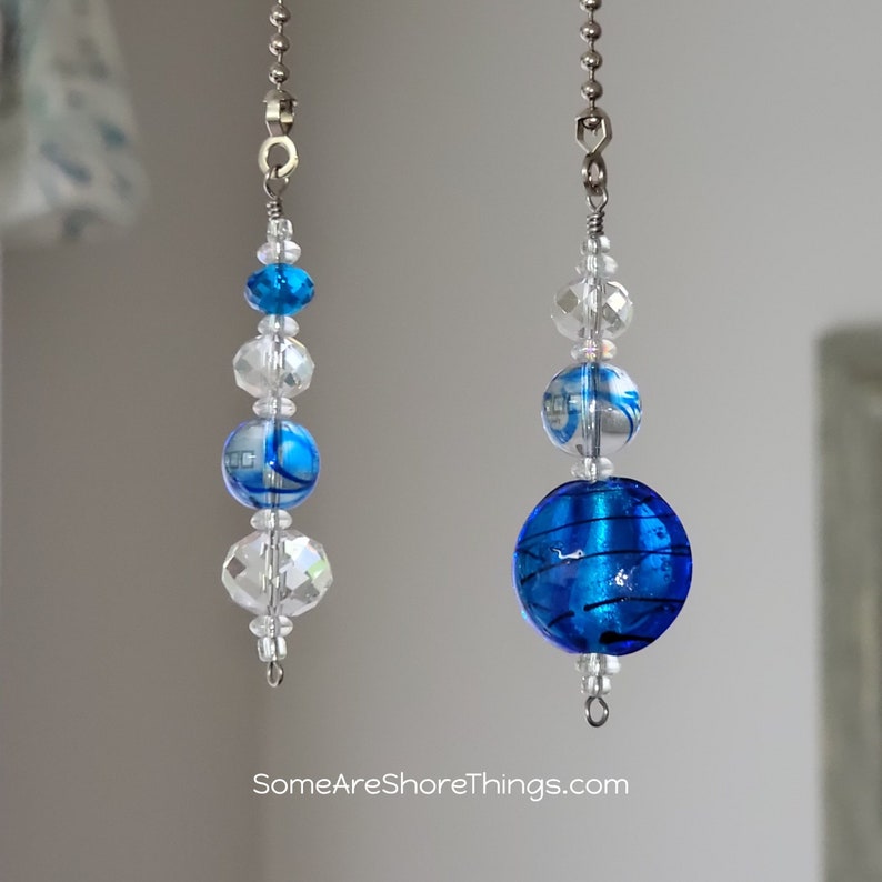 Ceiling Fan and Light Pull Chain Single or Set. Blue Glass Etsy