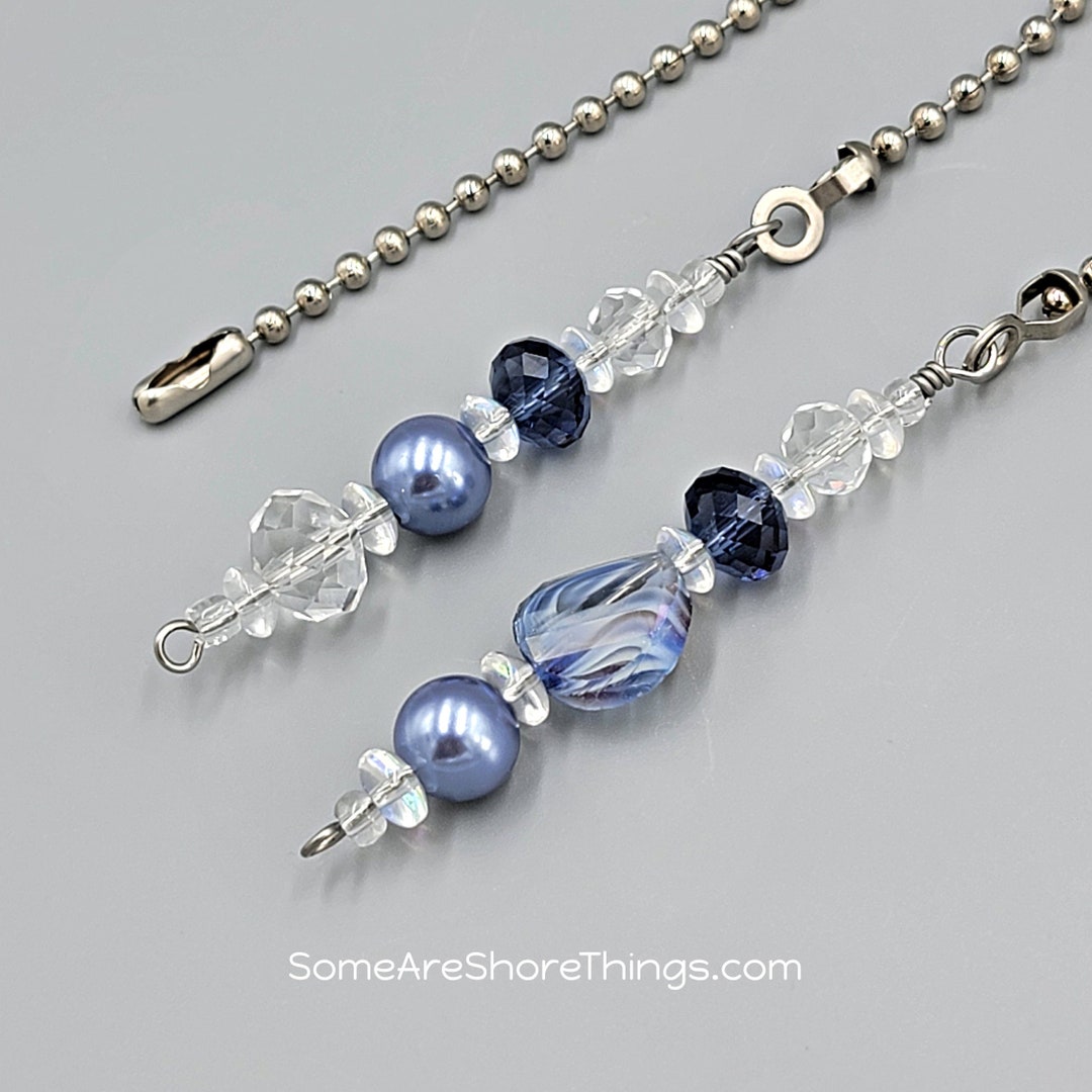 Ceiling Fan and Light Pull Chain. Midnight Blue Glass Faceted Beads
