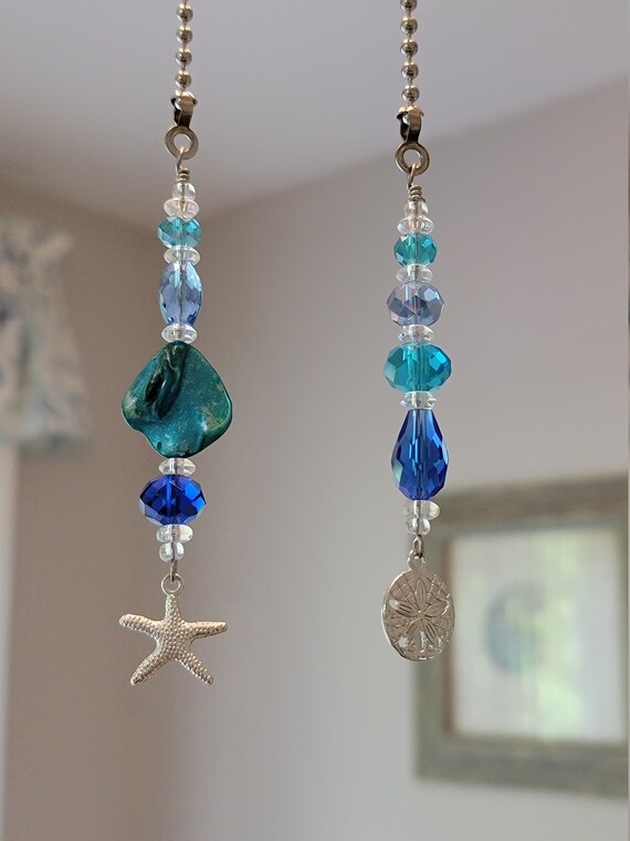 Anchor Ceiling Fan and Light Pull Chain Set Frosted Glass Beads Coastal