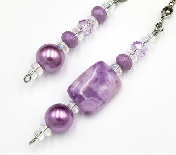 Purple Theme Ceiling Fan And Light Pull Chains Set Baby Nursery Or Bedroom Decoration Handmade Faux Pearl And Jasper Stone Pull Chains