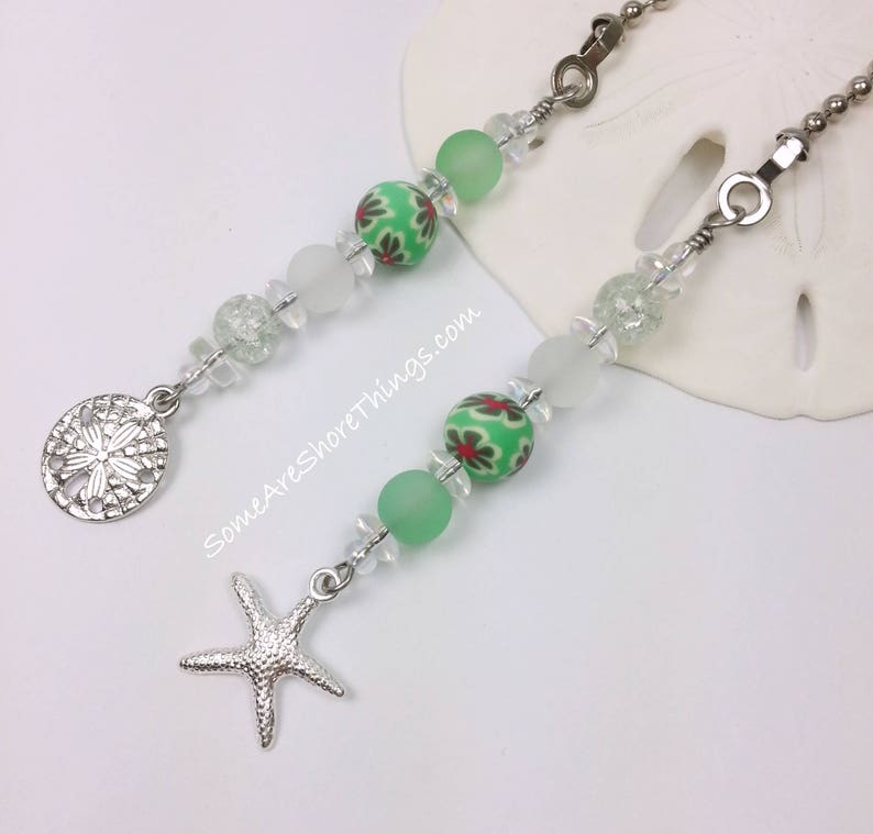 Ceiling Fan And Light Pull Chains Set With Starfish And Sand Dollar Charms Green Decor Nursery Or Bedroom Decoration