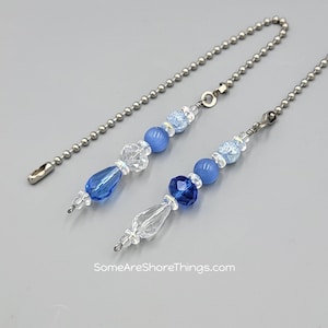 Ceiling Fan and Light Pull Chain Set.  Blue Cat&#39;s Eye Accent Beads.